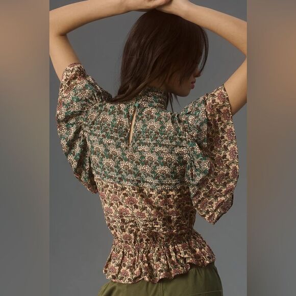 Anthropologie Let Me Be High-Neck Printed Peasant Blouse NWT - Picture 4 of 10